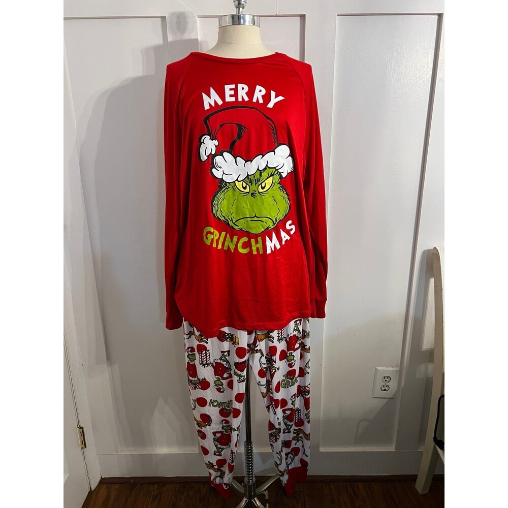 Dr Seuss The Grinch Merry Grinchmas Red Holiday Pajama Set Plus Size 2X